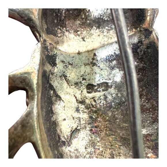 Vtg Sterling Silver Scarab Beetle Brooch Ruby Red Crystal Eyes Egyptian Art Deco - Picture 3 of 6